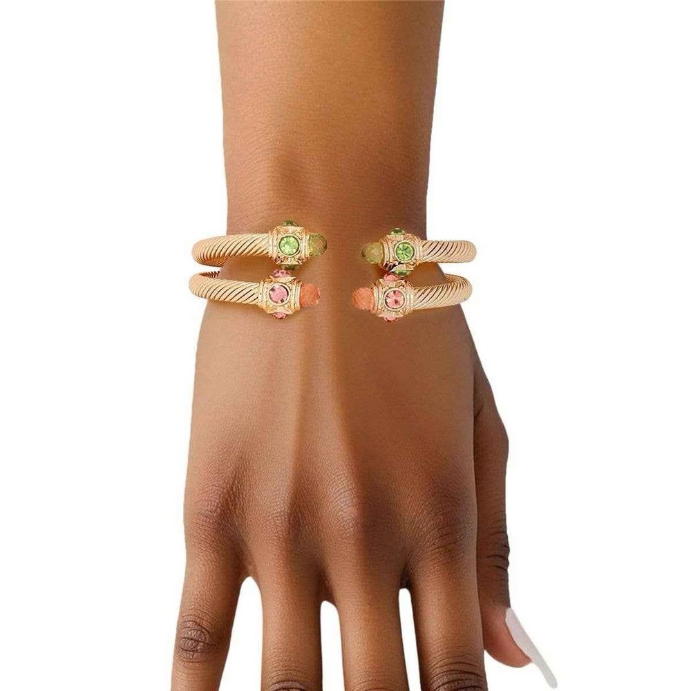 AKA Pink & Green Gold Crystal Cable Bangle Bracelets ✨
